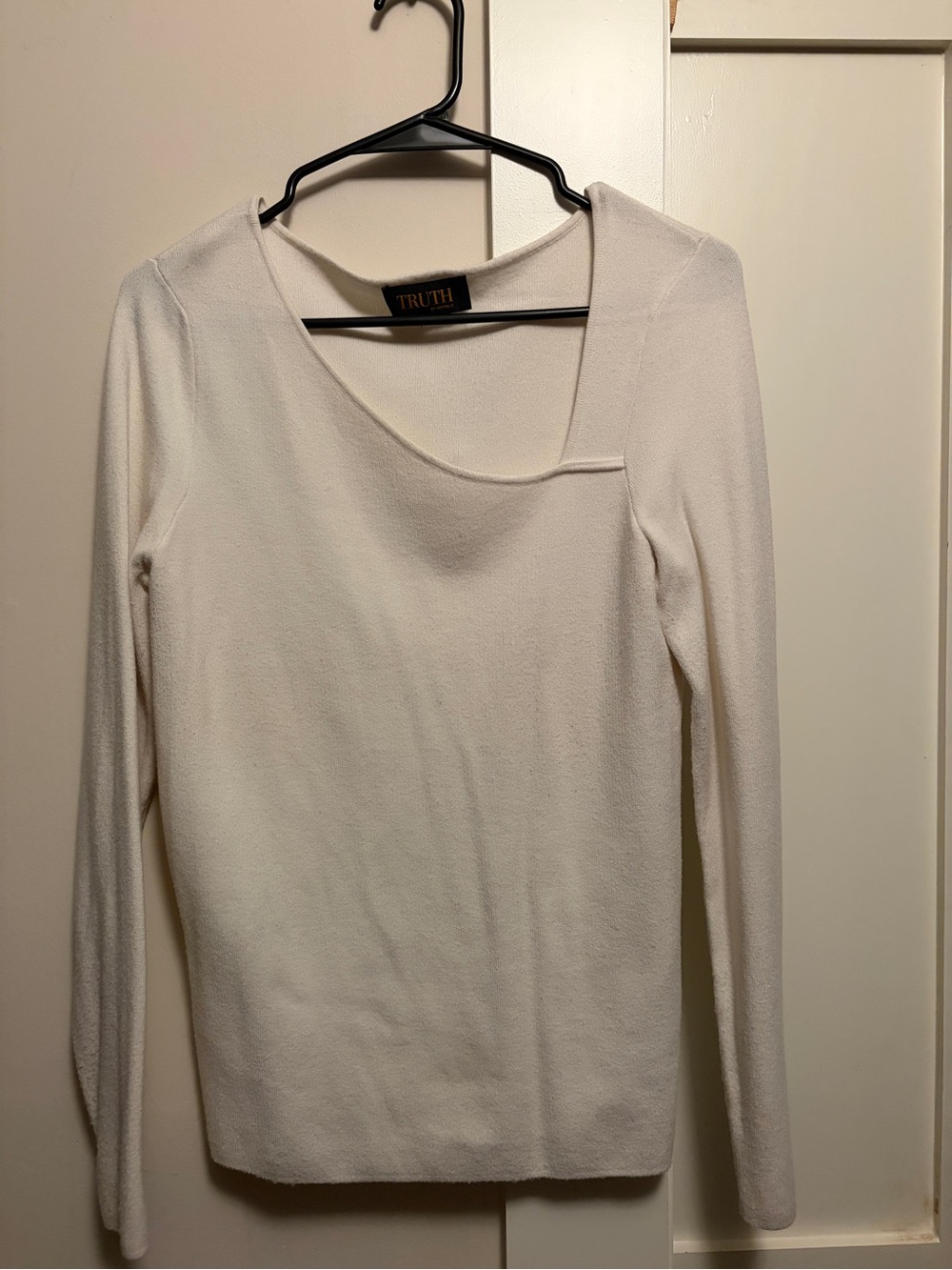 Truth Cream Asymmetrical Neck Long-Sleeve Top